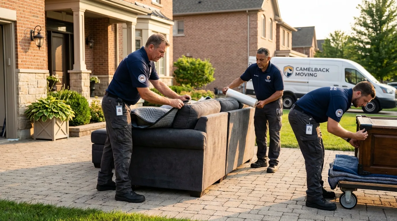 Large estate moving crew wrapping furniture in Cayuga, IN